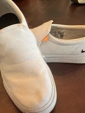 Nike Off-White Canvas Slip-On Sneakers with Orange Tag